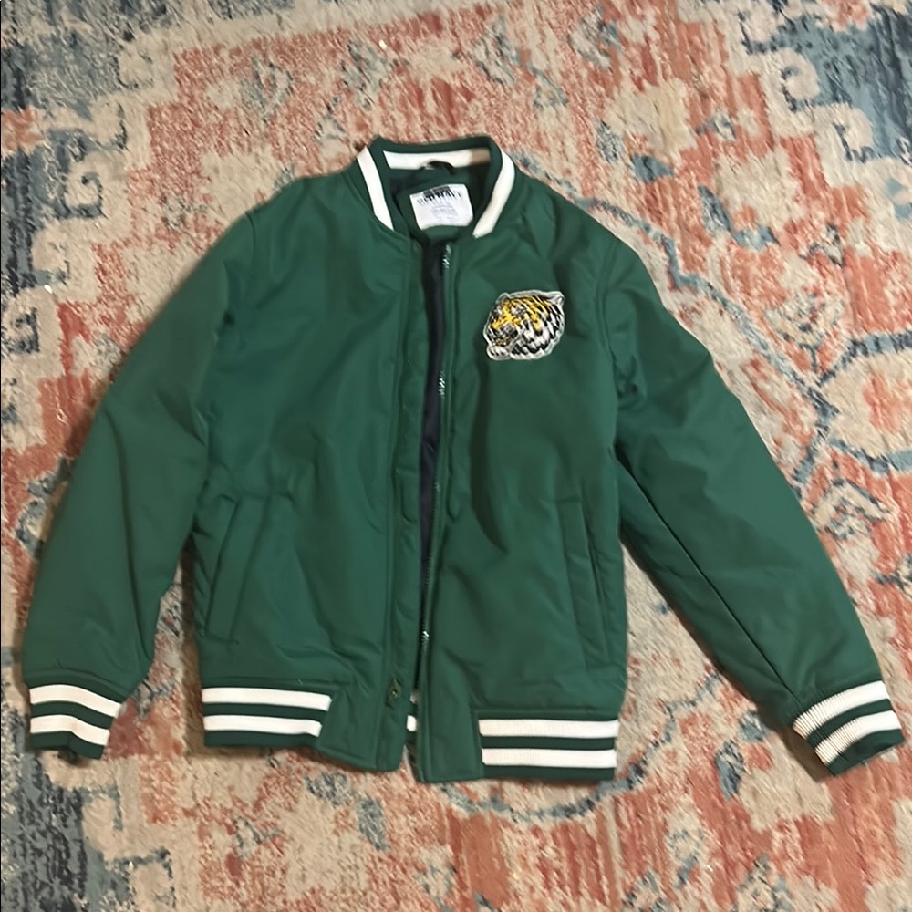 Green Bomber Jacket with Tiger Patch